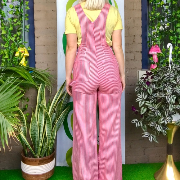 SOLD 70s red striped denim overalls flare jeans - Picture 5 of 7